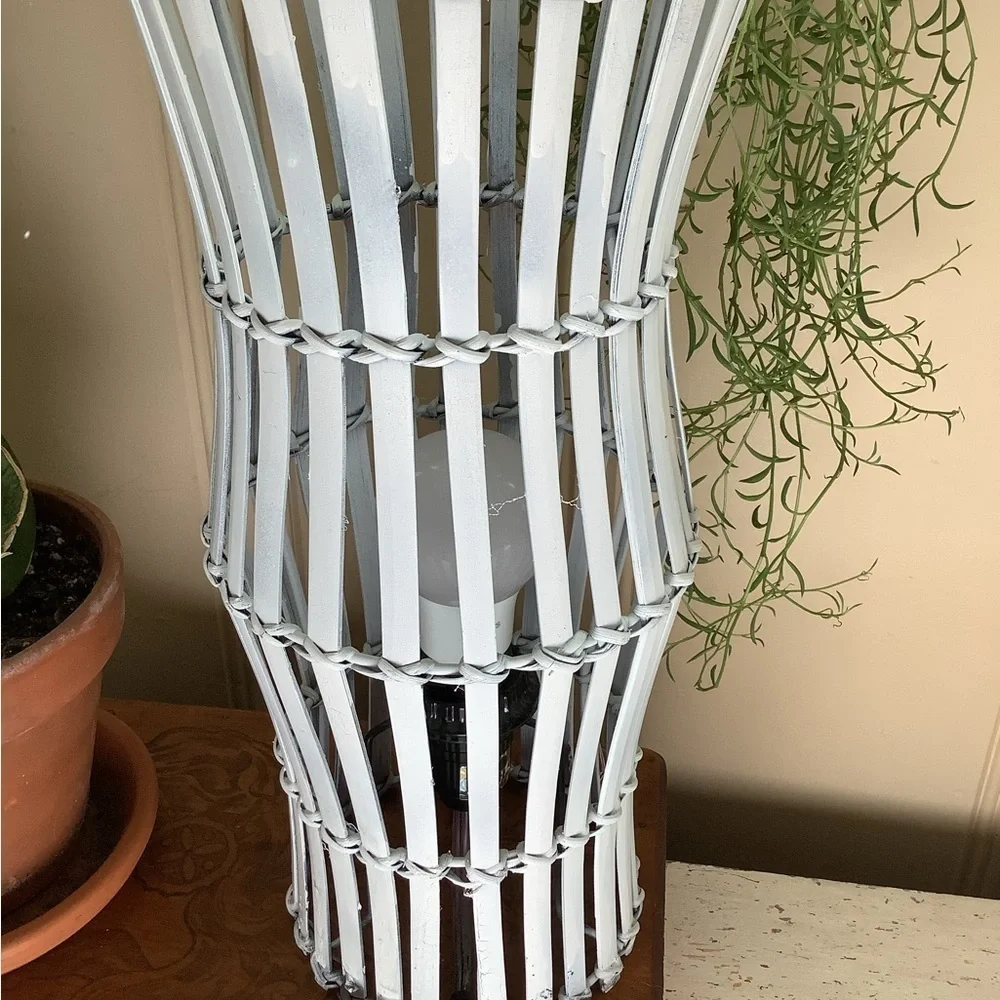 Vintage Painted White Bamboo Accent Lamp